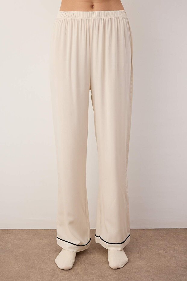 Ekru Biyeli Viskon Dokuma Pijama Takımı THMAW26PT00145 - 3