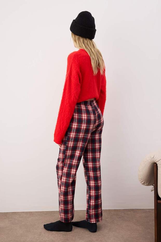 Kırmızı-Çok Renkli 2'li Pamuklu Ekoseli Flanel Dokuma Pijama Altı THMAW26PJ00007 - 4