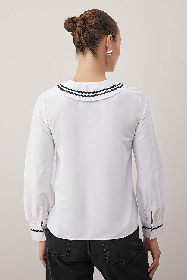 Beyaz Yaka Detaylı Dokuma Bluz TWOSS20BZ0036 - 4