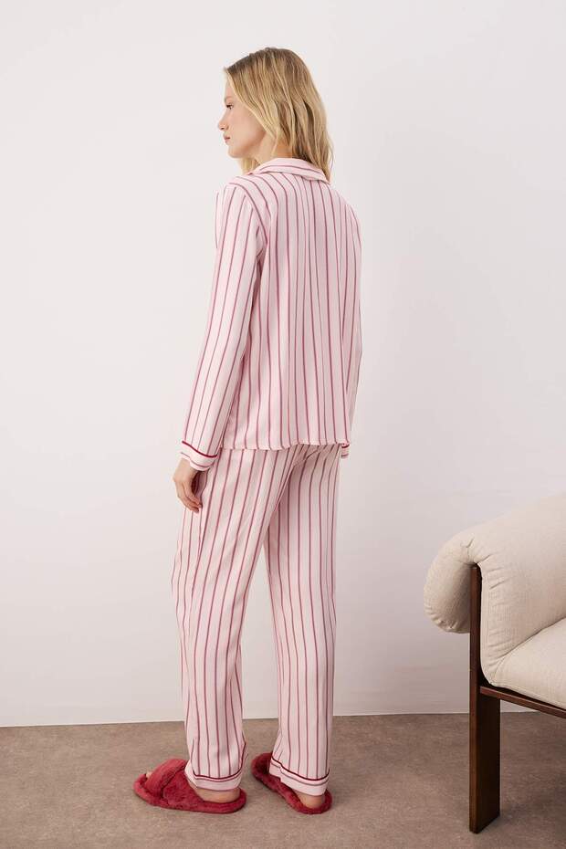 Pembe Çizgili Belmando Dokuma Pijama Takımı THMAW26PT00203 - 4