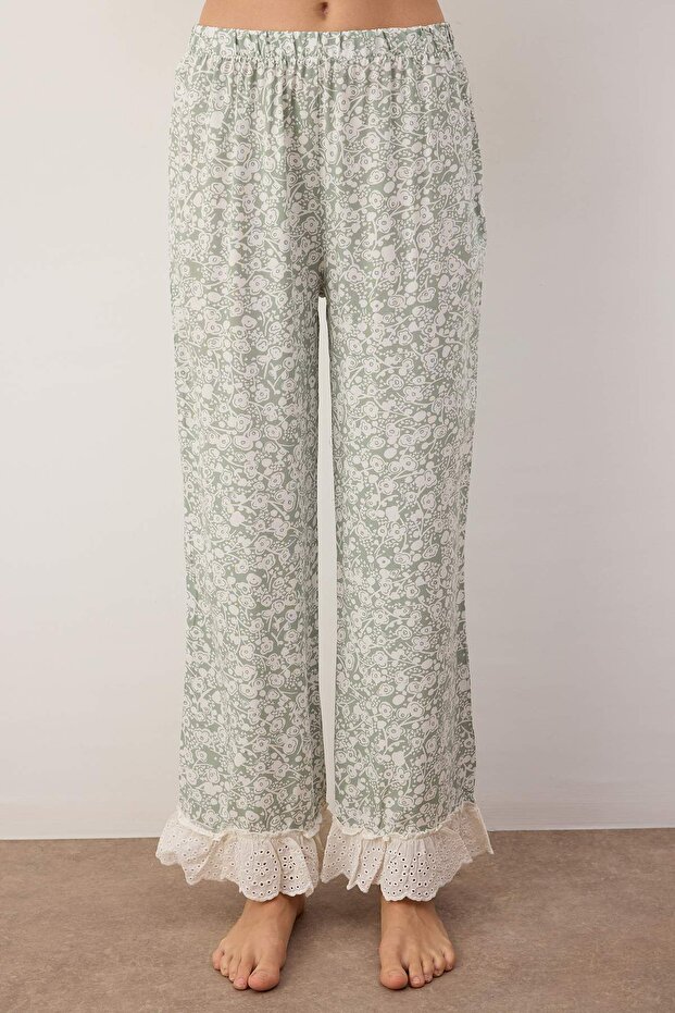 Yeşil-Çok Renkli Çiçekli Viskon Dokuma Pijama Takımı THMAW26PT00185 - 3