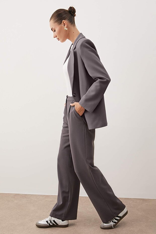 Széles szárú antracit szőtt nadrág - TWOAW22PL0139 - 2