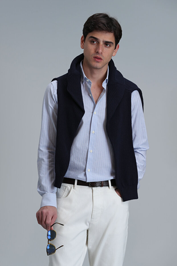 Varda Erkek Basic Gömlek Comfort Slim Fit Mavi - 3