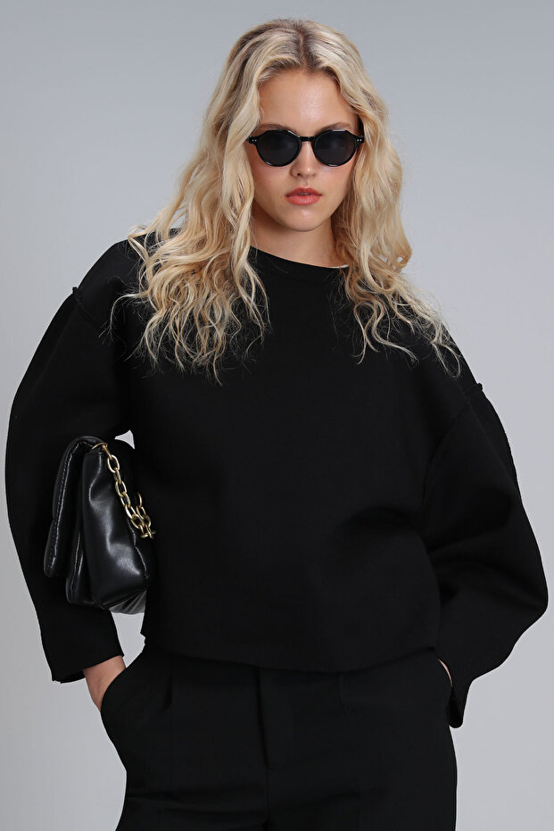 Selın Kadın Örme Sweatshırt Siyah - 5