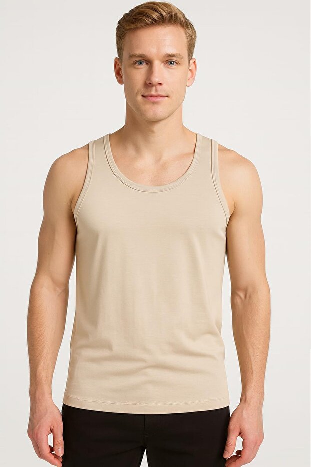 10 Pieces of Invisible Undershirts for Men, Stone Color, Thin Straps, Non-Marking Cotton Modal Premium Undershirts