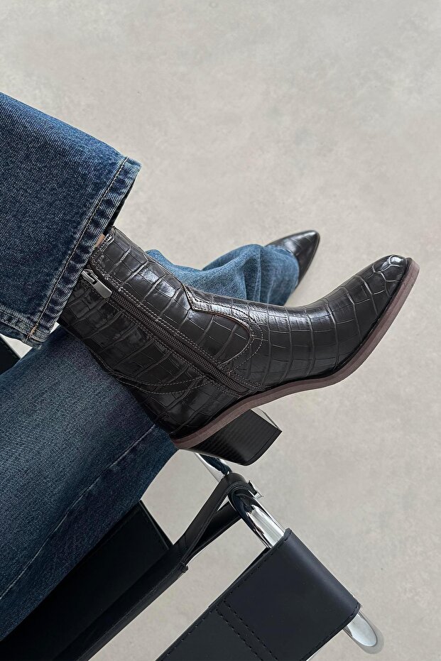 Jose  Kadın  Kroko Deri  Topuklu   Bot Kahve - 2