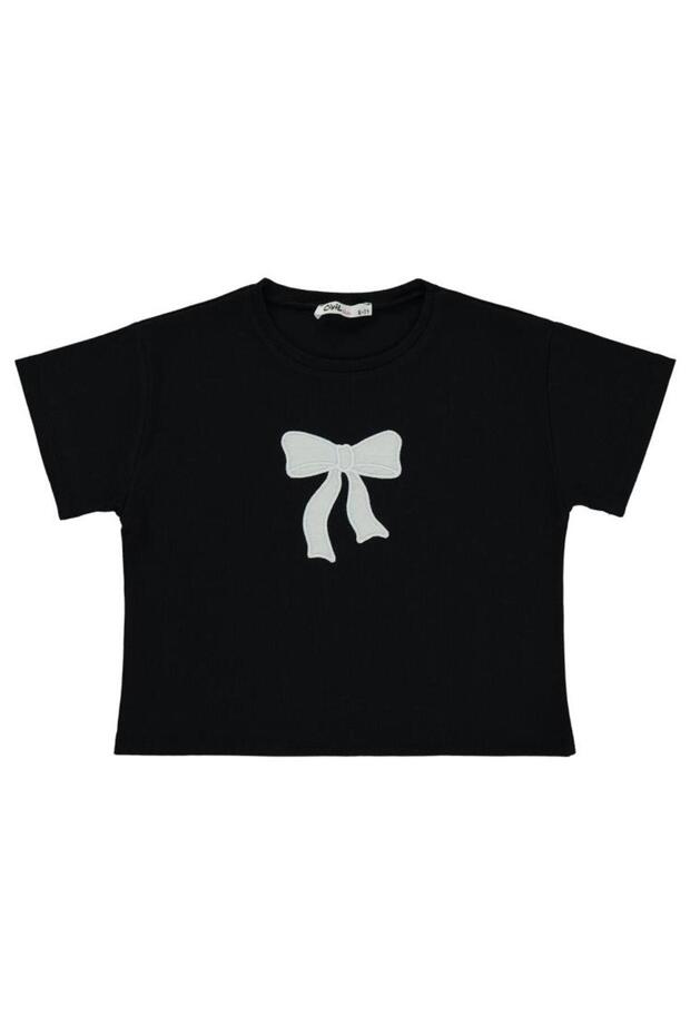 Bow Embroidered T-Shirt for Ages 6-9 - Black 8-9 Years