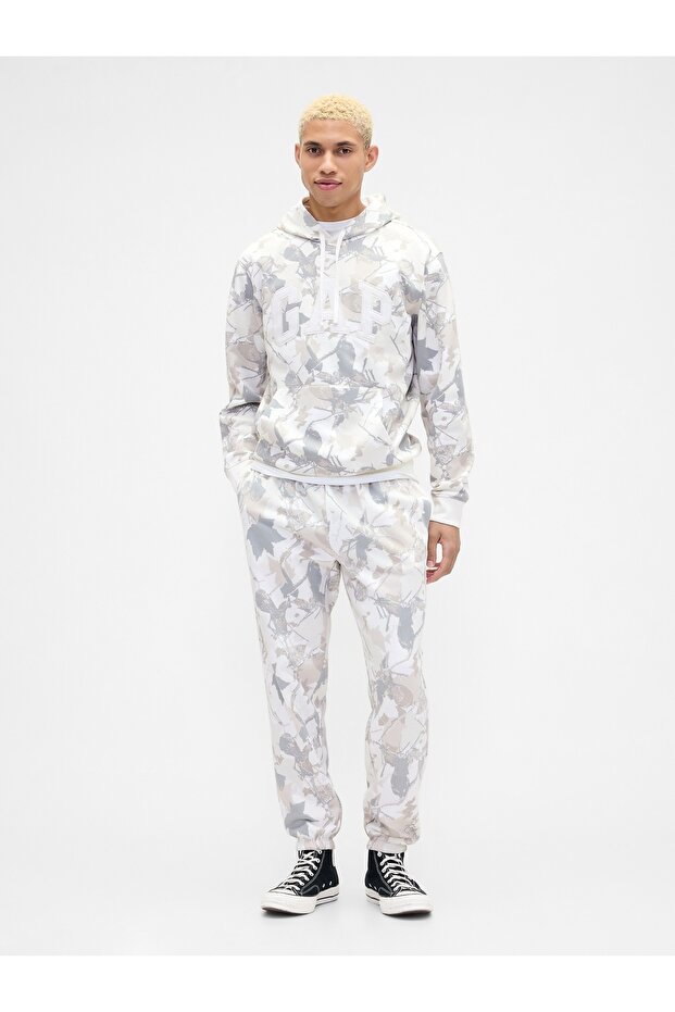 Erkek Gri Relaxed Kamuflaj Logo Jogger Eşofman Altı - 1