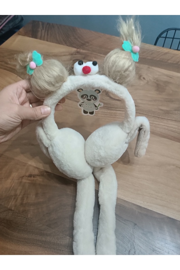 Cream Color Cute Plush Playing Headset with Figured Ears and Fluffy Sound