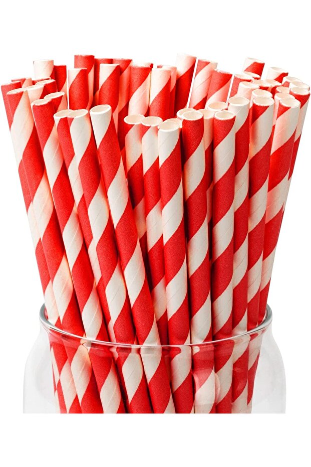 Biodegradable Paper Straws (Pack of 100) - Red, Disposable Eco-Friendly Straws