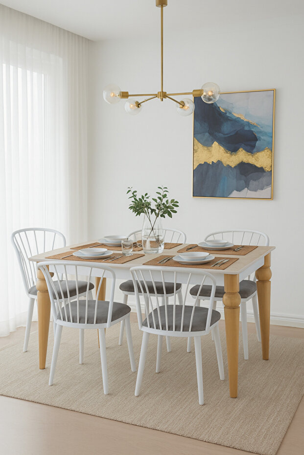 70x120 Mutfak Masası Takımı 1 Masa + 4 Sandalye Metal İstkelet Sultan Model-Traverten/Ceviz - 1