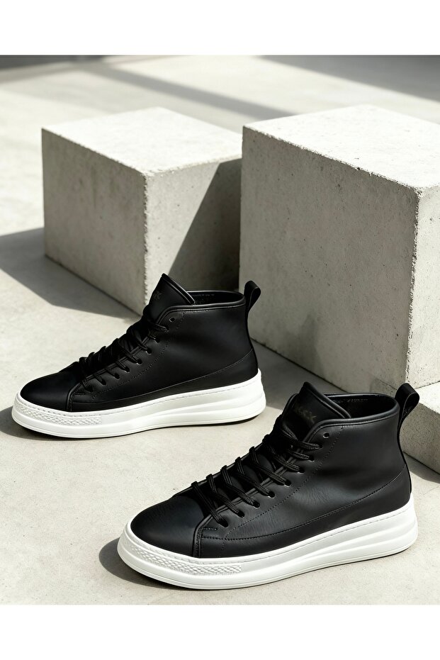 Yüksek Taban Ayakkabı C-030 Siyah (Beyaz Taban) - 3