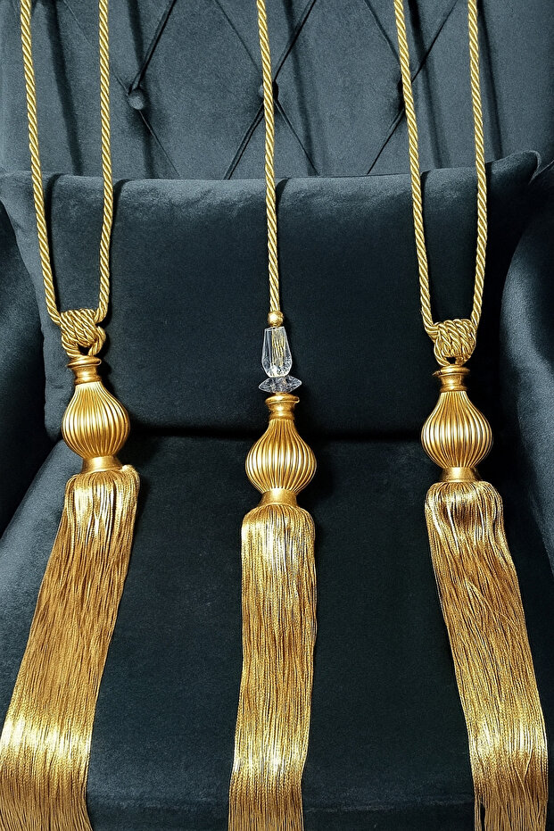 Fon Perde Tavan Bağlama Püsküllü Braçol 3'lü Set - 1