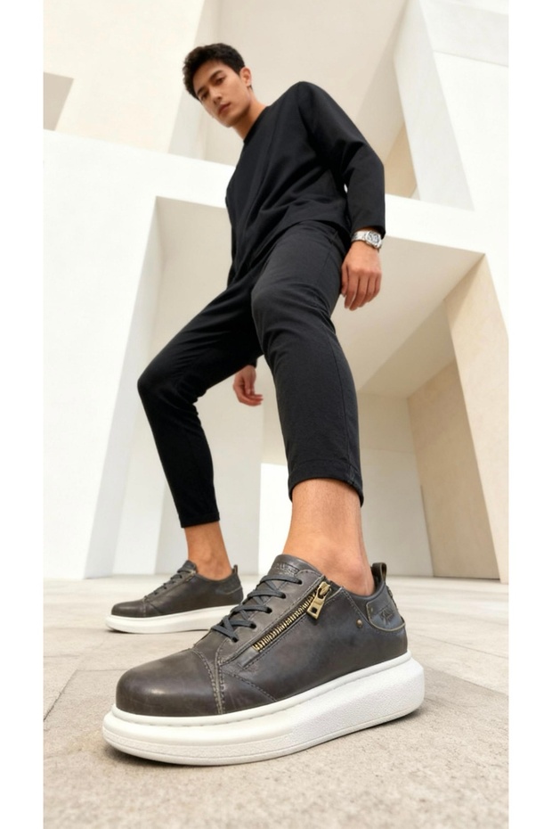 Yüksek Taban Günlük Ayakkabı 555 Parlak Gri - 2