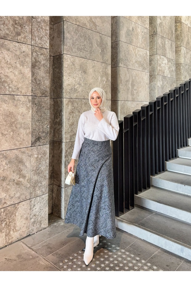 تنورة شتوية رمادية واسعة - 3