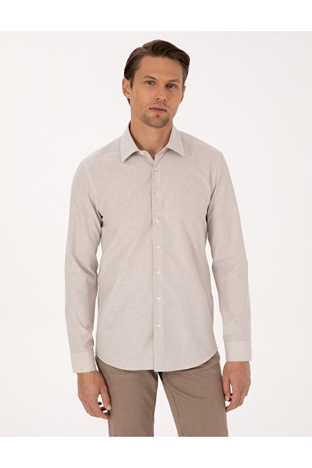 Beige Slim Fit Long Sleeve Shirt 50297468-Vr011