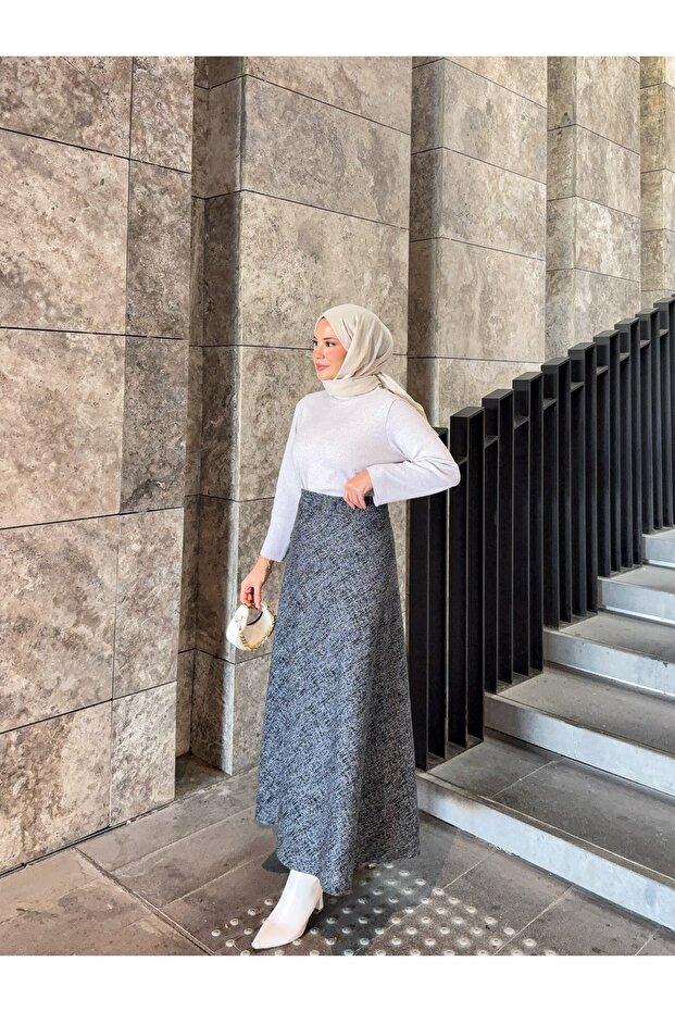 تنورة شتوية رمادية واسعة - 4