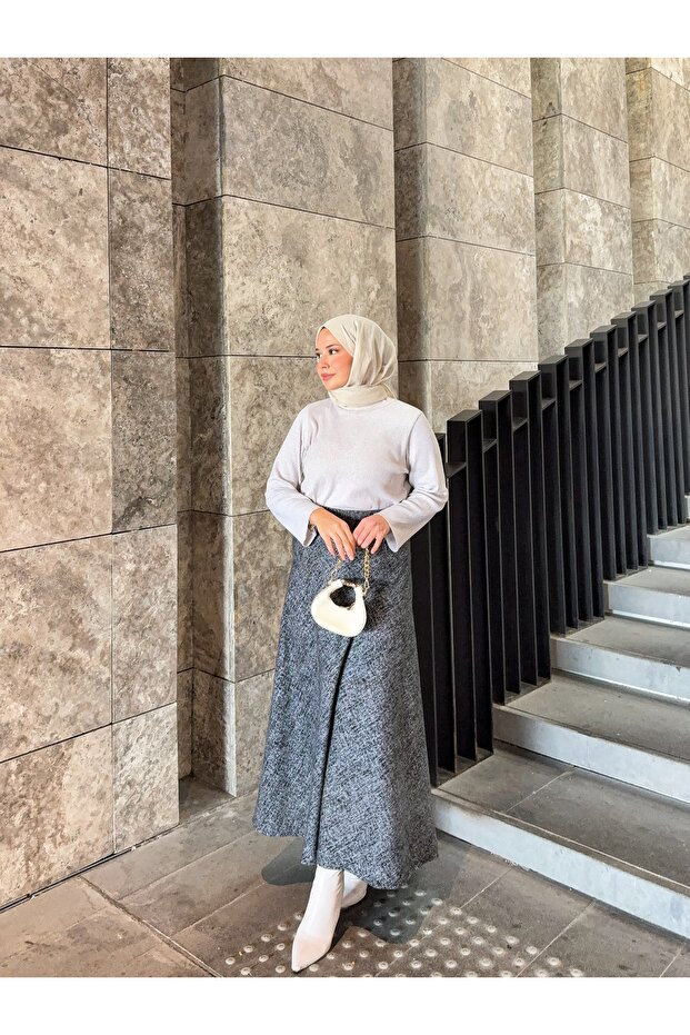 تنورة شتوية رمادية واسعة - 2