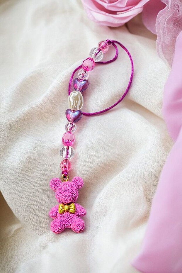 Fuchsia Pink Resin Teddy Bear Phone Charm
