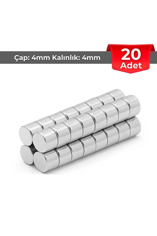 Neodyum Mıknatıs Çap 4 mm Kalınlık 4 mm D4 x 4 Ndfeb Güçlü Mıknatıs (50 Adet) - 1