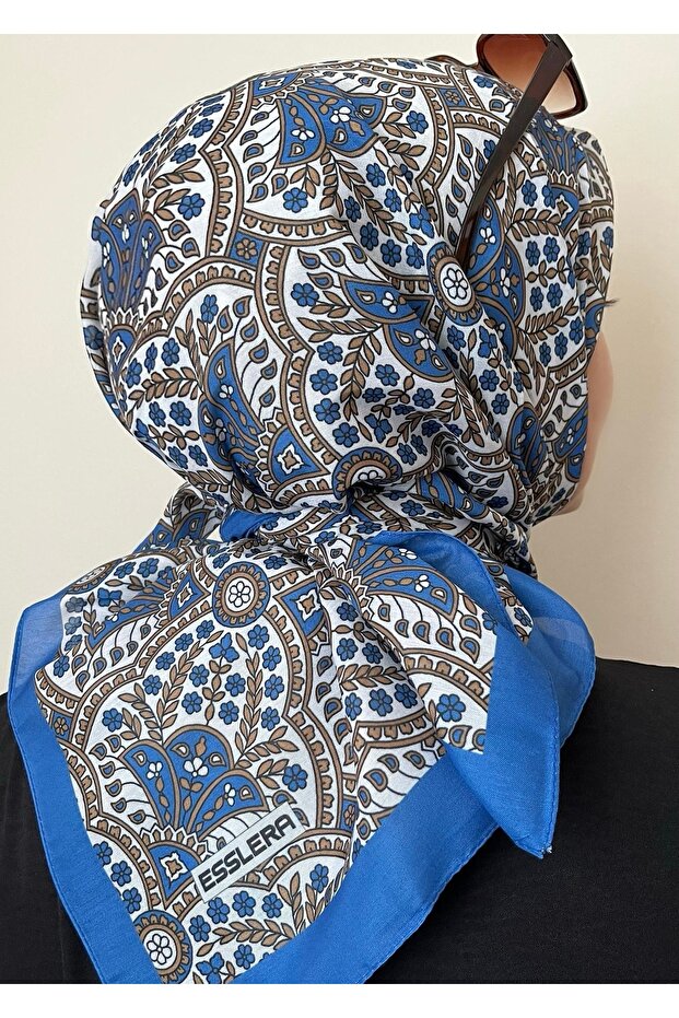 وشاح ناعم أزرق منقوش - 2