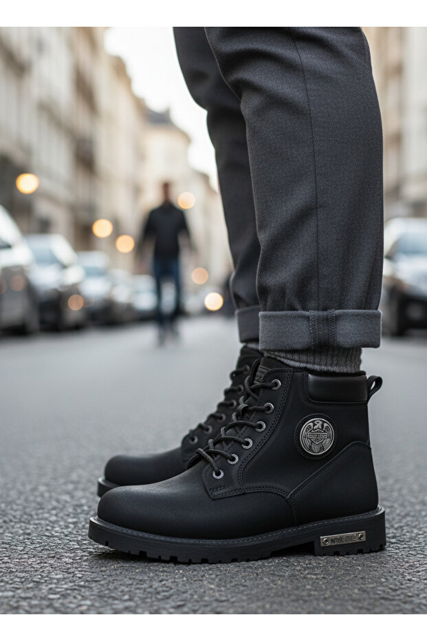 0528 Men's Black Daily Winter Water and Cold Resistant Zippered Boots with Wool Inside