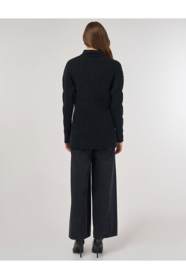 Payet İşlemeli Viskon Triko Tunik Siyah - 5