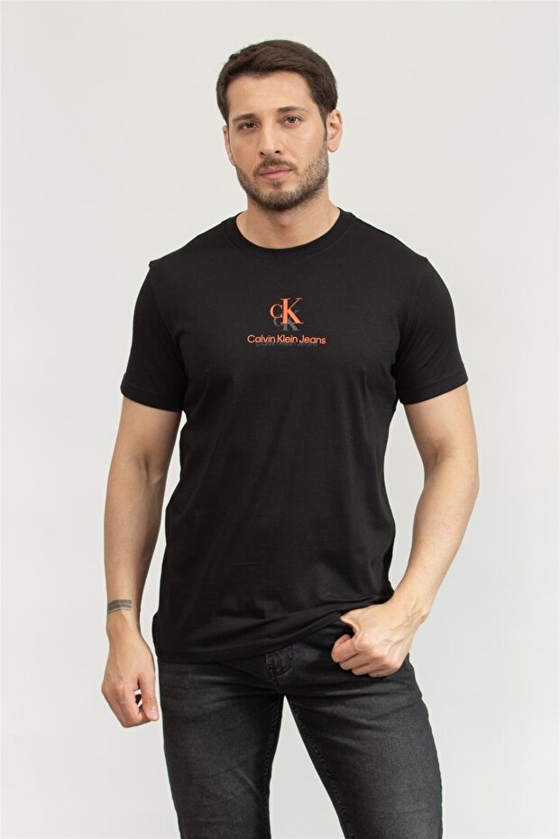 Erkek Bisiklet Yaka T-Shirt Siyah - 1