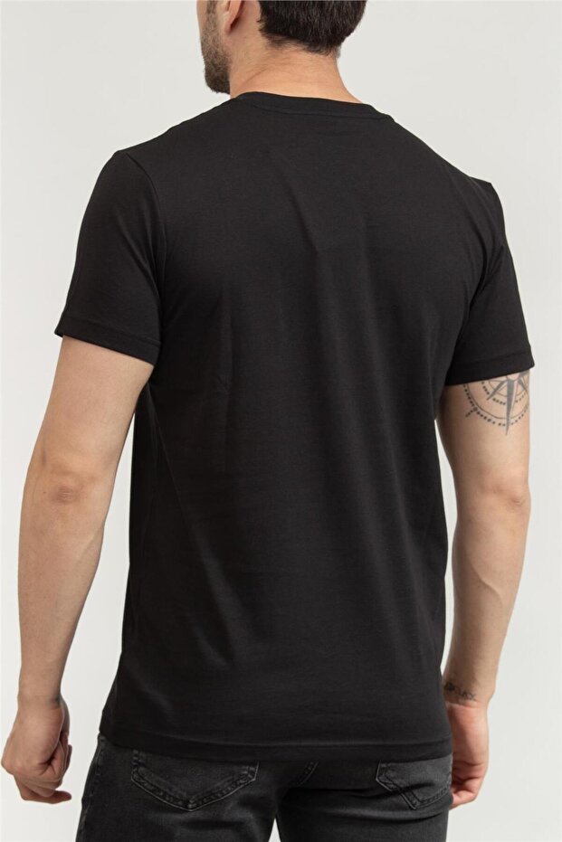 Erkek Bisiklet Yaka T-Shirt Siyah - 3