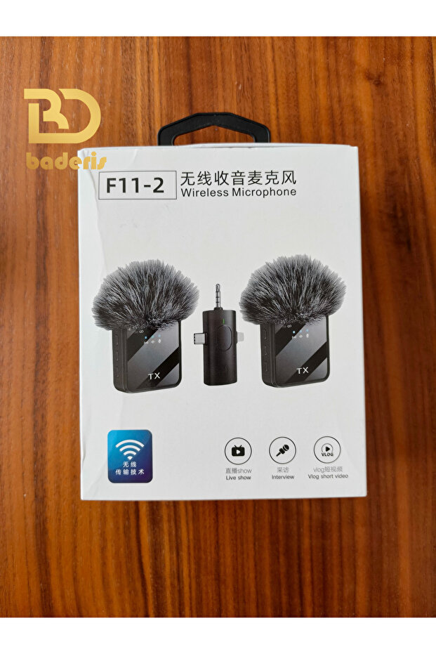 F11-2 Profesyonel Kablosuz Yaka Mikrofonu 3in1 Mikrofon Type-C/Lightning/Jack - 1