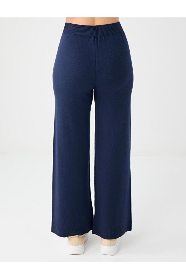 Lacivert Normal Bel Normal Paça Beli Lastikli Triko Pantolon - 5
