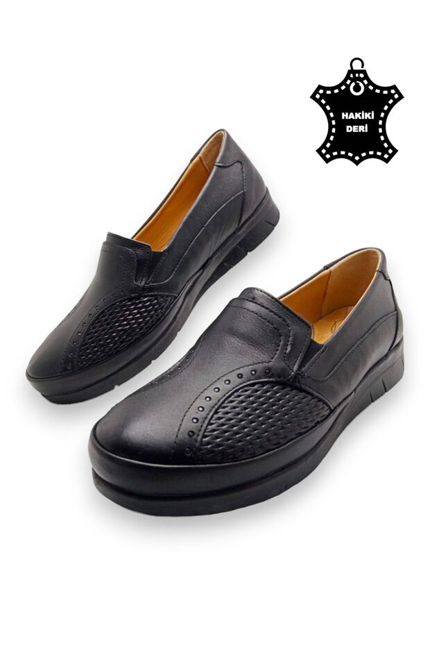 Women's Black Leather Comfort Full Orthopedic Shoes