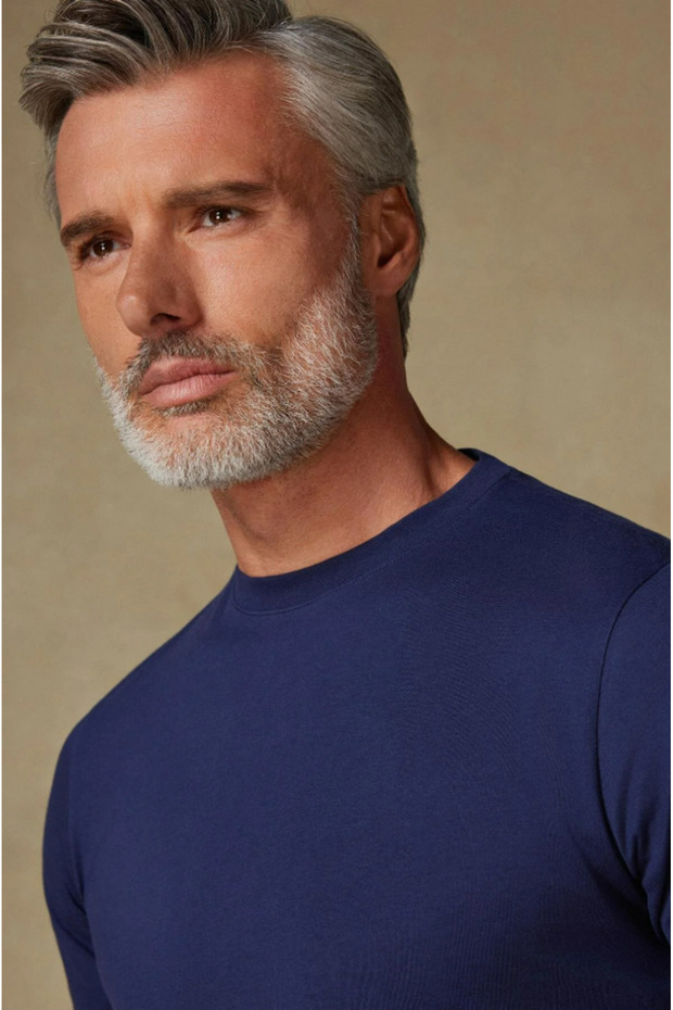 Easy Penye Pamuklu Comfort Fit Lacivert Bisiklet Yaka Erkek Düz T-Shirt - 7