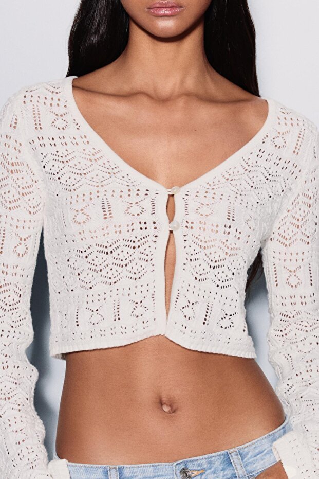 Düğmeli rustik örgü hırka - 3