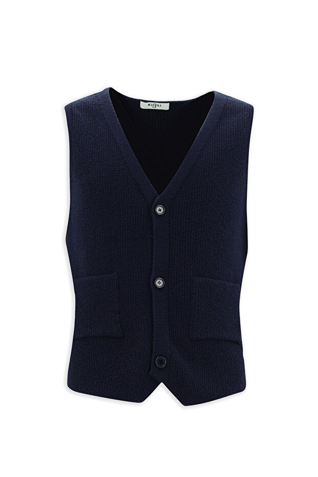 V Yaka Triko Yelek - 7