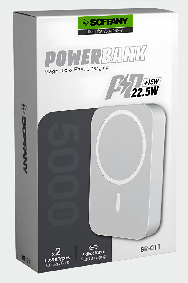 BR-011 5.000 mAh Magsafe P.Bank Type-C + USB Giriş-Çıkış Hızlı Şarj - 3