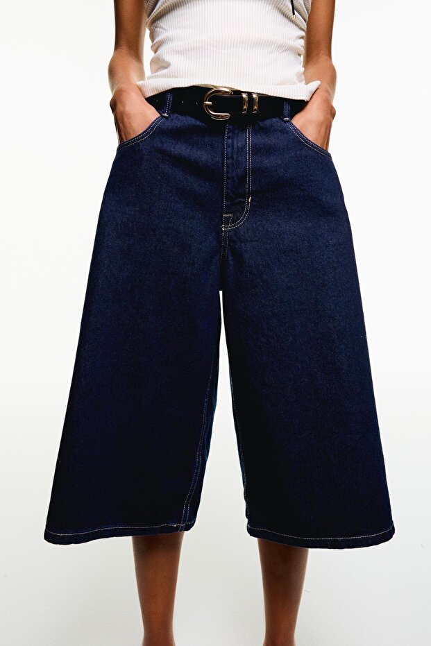 Bol denim bermuda şort - 4