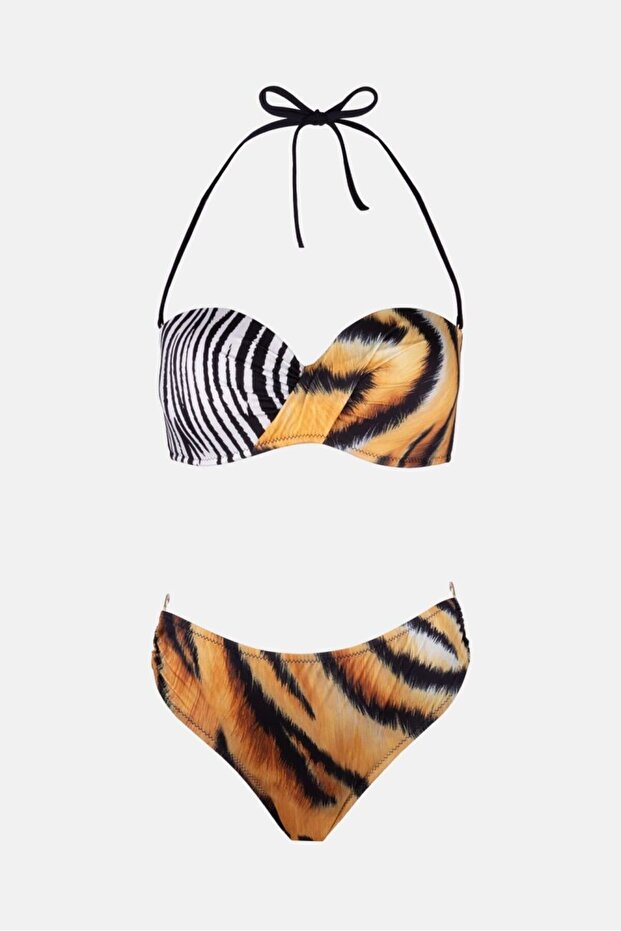 مجموعة بيكيني بدون حمالات بنمط النمر 4600 - 5