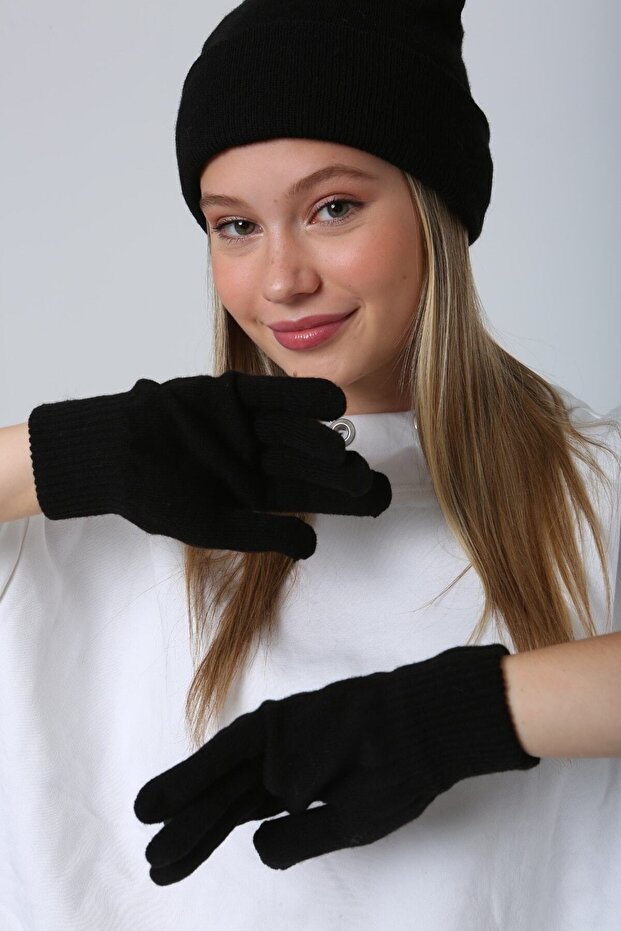 Siyah Örme Unisex Eldiven - 6
