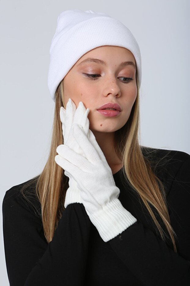 Beyaz Örme Unisex Eldiven - 7