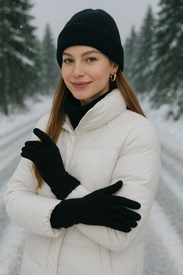 Siyah Örme Unisex Eldiven - 1