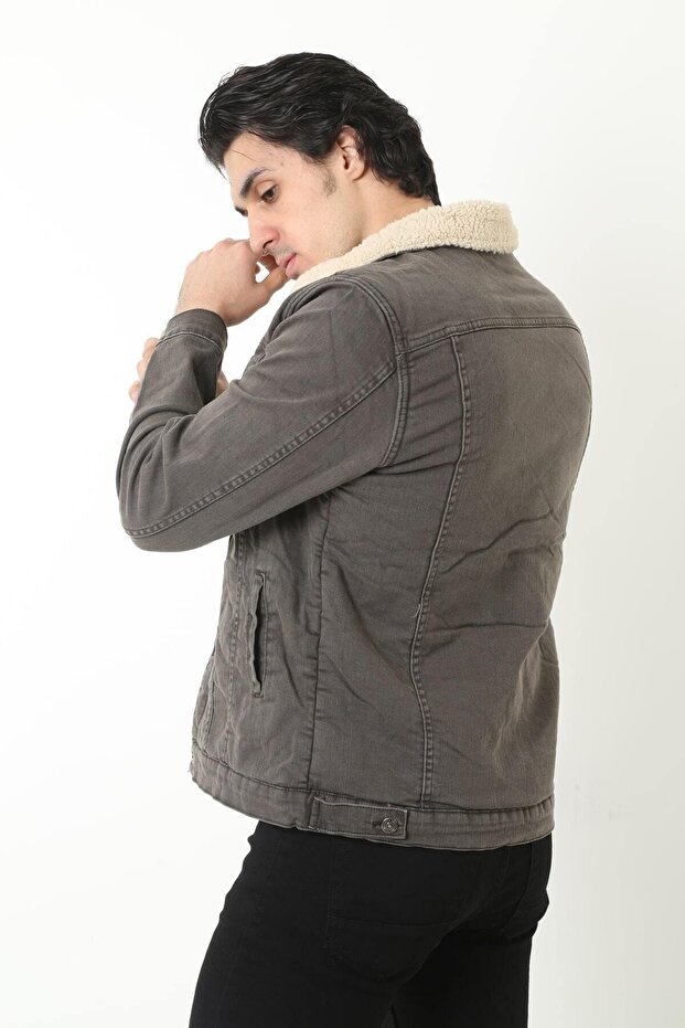 Men's Fur Lined Denim Jacket - 4