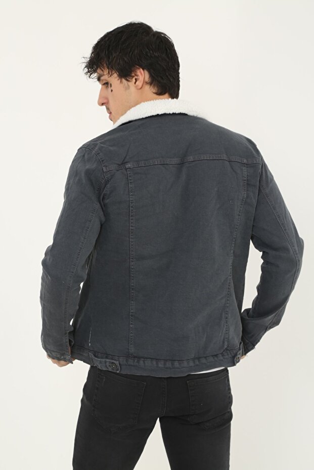 Men's Fur Lined Denim Jacket - 5