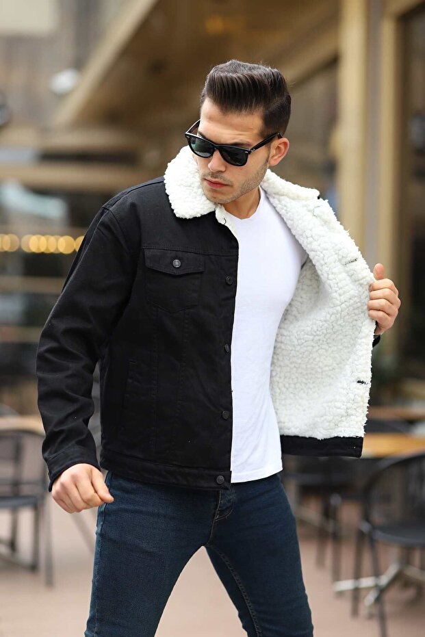 Men's Fur Lined Denim Jacket - 1