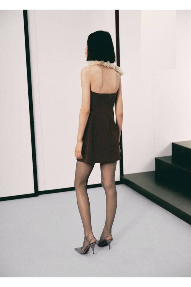 Straplez evaze elbise - 4