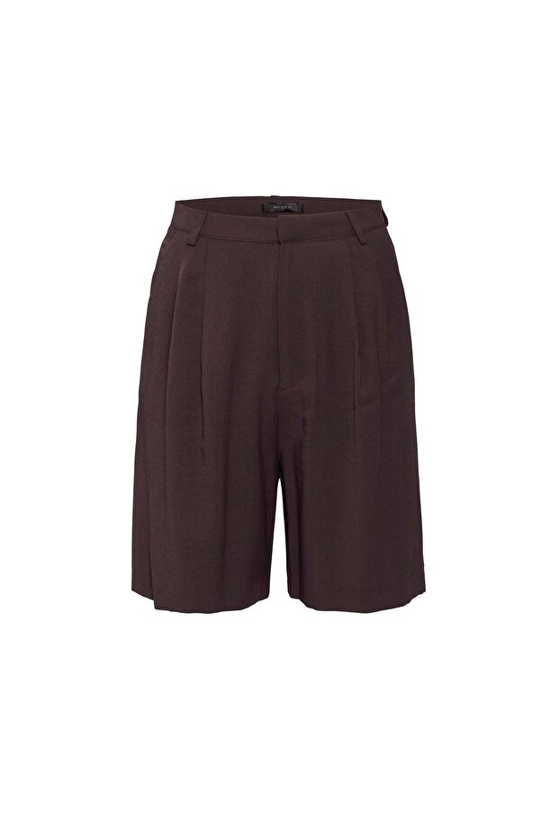 Brown Pleated Women's Bermuda Shorts