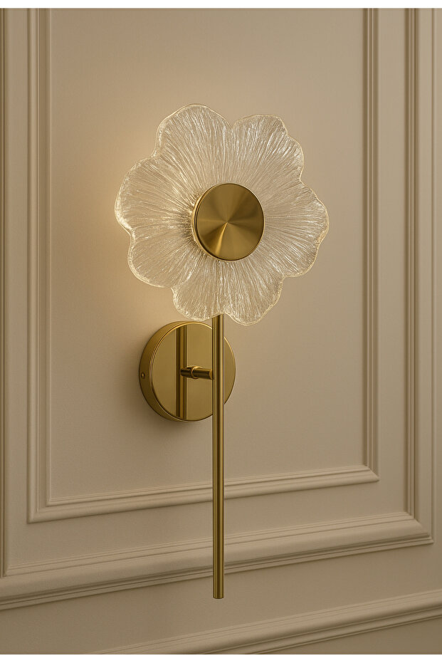 Modern Papatya Led Aplik Kristal Şeffaf Camlı Elektrikli Ledli Aplik Gold Sarı - 1