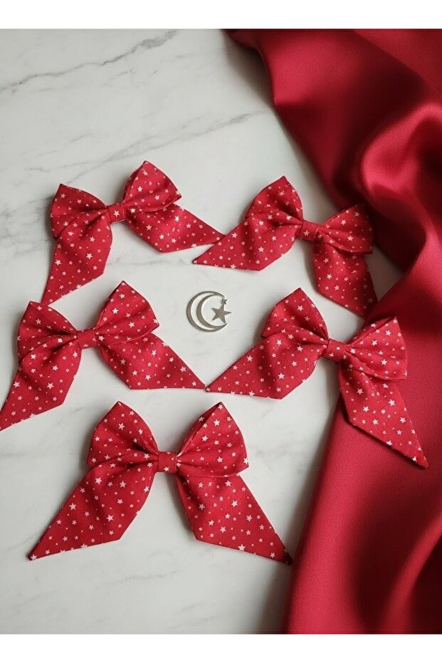 5 Pieces Handmade Red White Star Pattern Bow Buckle for 23 April 29 October 5 Pieces