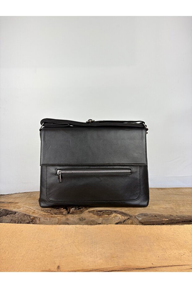 Black Genuine Leather Covered Briefcase, Leather Casual Tablet Carrying Bag, Organizer Leather Bag