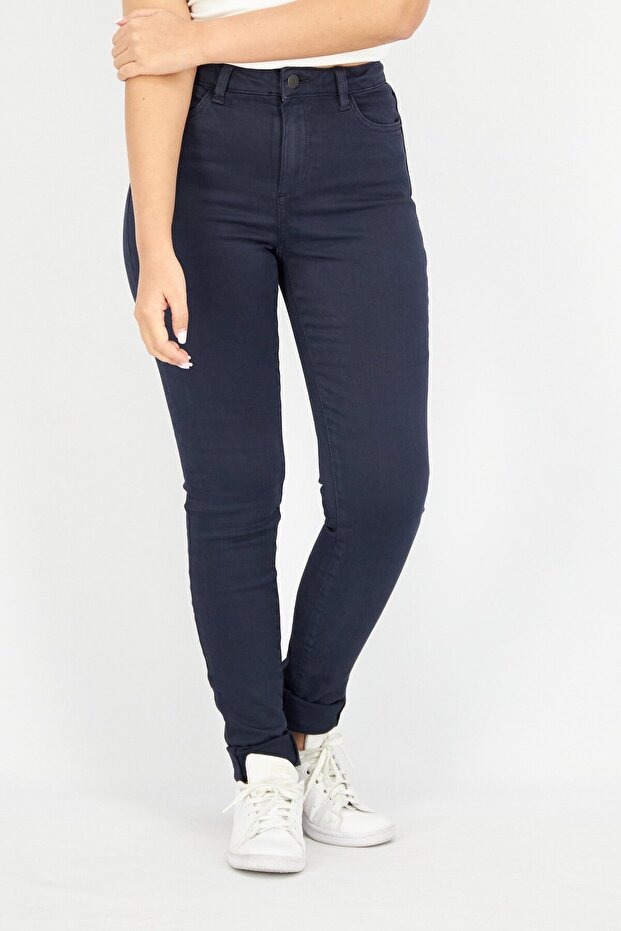 Women Skinny Fit Washed Stretchable 34 Length Denim Jeans, Navy